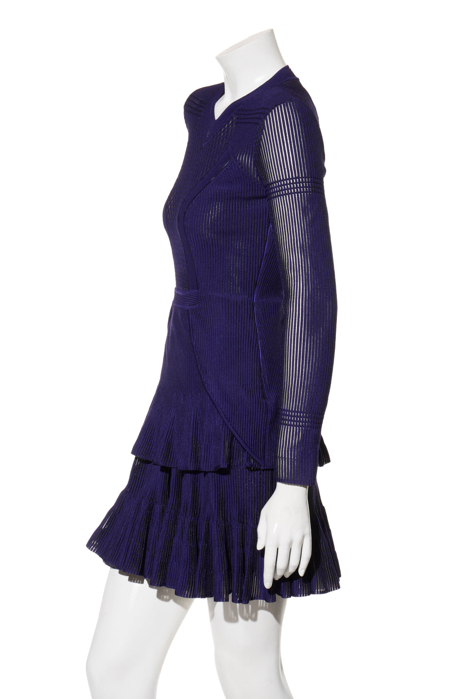 Givenchy Fall/Winter 2022 Runway Violet Mesh Rib Knit Pleated Tiered Mini Dress Size Small