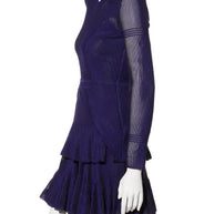 Givenchy Fall/Winter 2022 Runway Violet Mesh Rib Knit Pleated Tiered Mini Dress Size Small