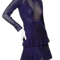 Givenchy Fall/Winter 2022 Runway Violet Mesh Rib Knit Pleated Tiered Mini Dress Size Small