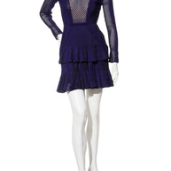Givenchy Fall/Winter 2022 Runway Violet Mesh Rib Knit Pleated Tiered Mini Dress Size Small