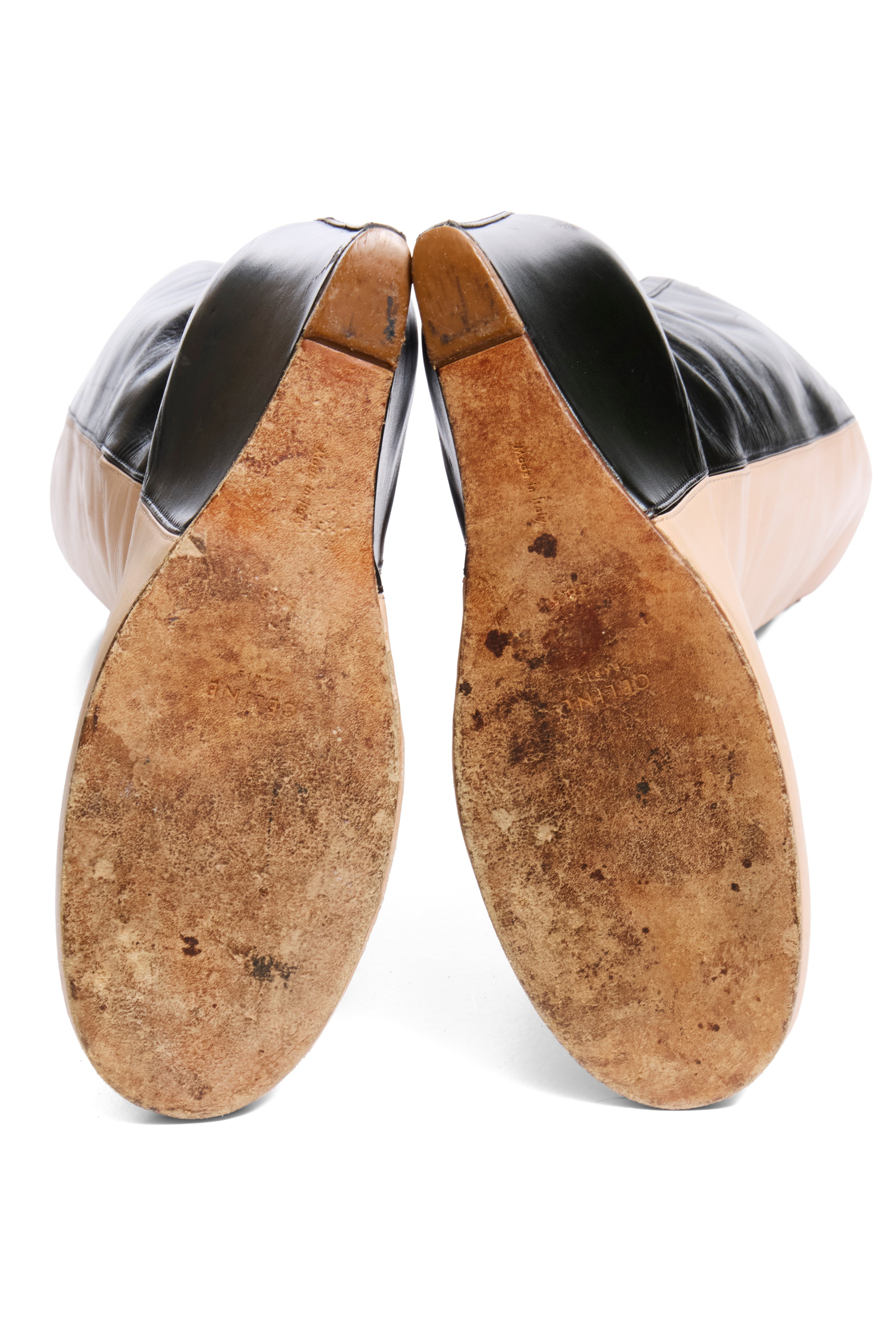 CÉLINE FW12 Two-Tone Leather Wedge Boots Phoebe Philo Era Size 38.5