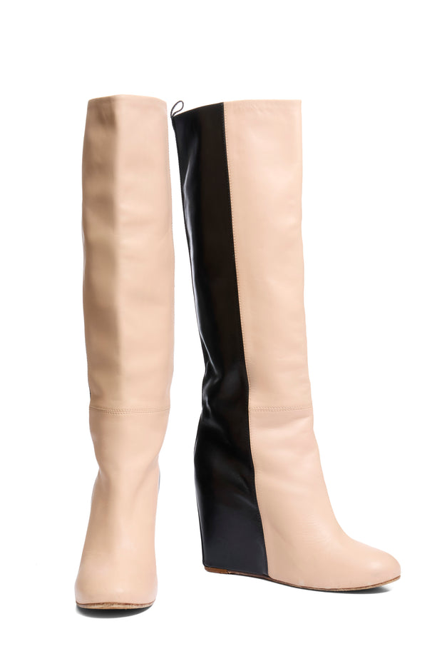 CÉLINE FW12 Two-Tone Leather Wedge Boots Phoebe Philo Era Size 38.5