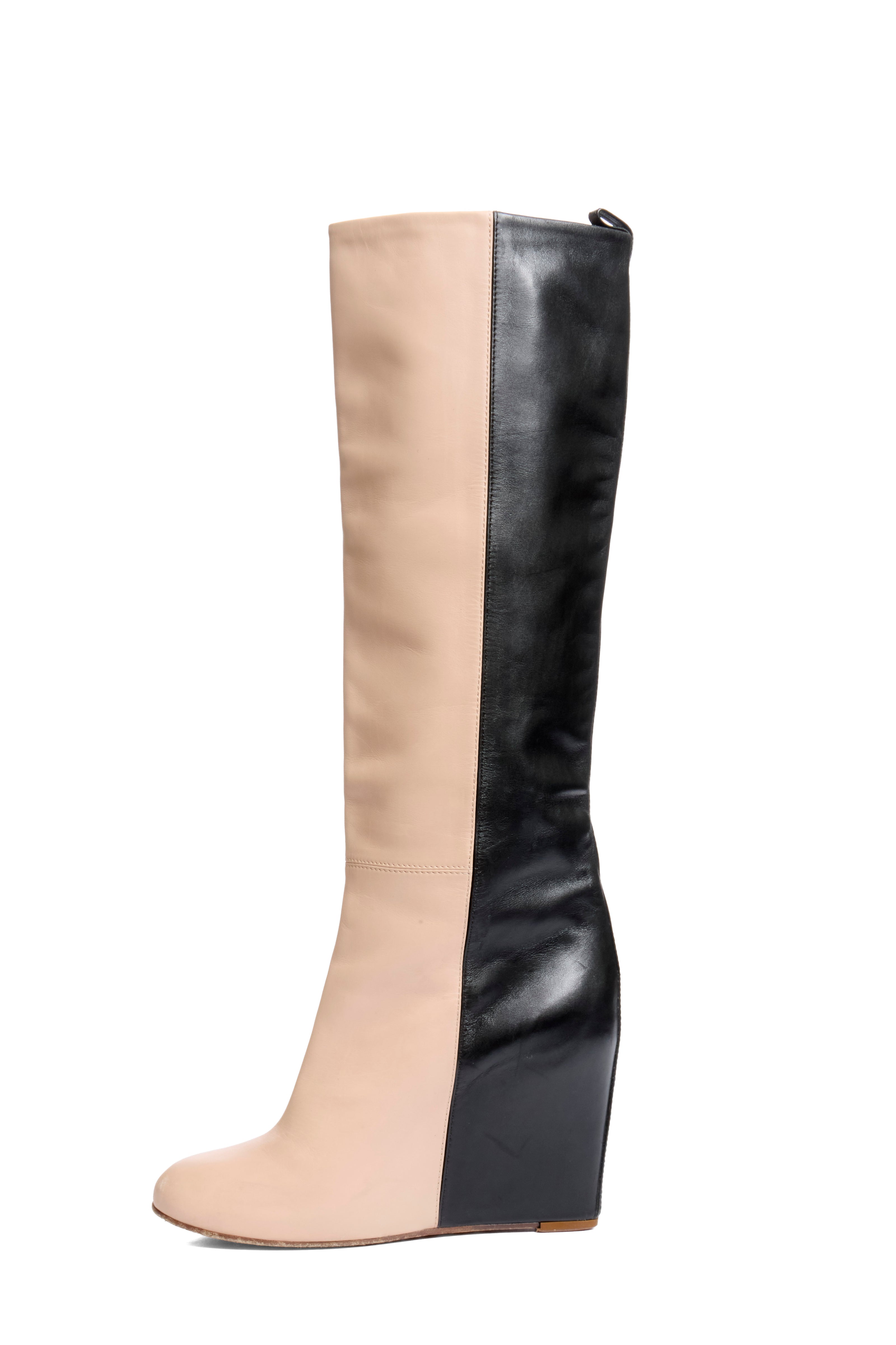CÉLINE FW12 Two-Tone Leather Wedge Boots Phoebe Philo Era Size 38.5