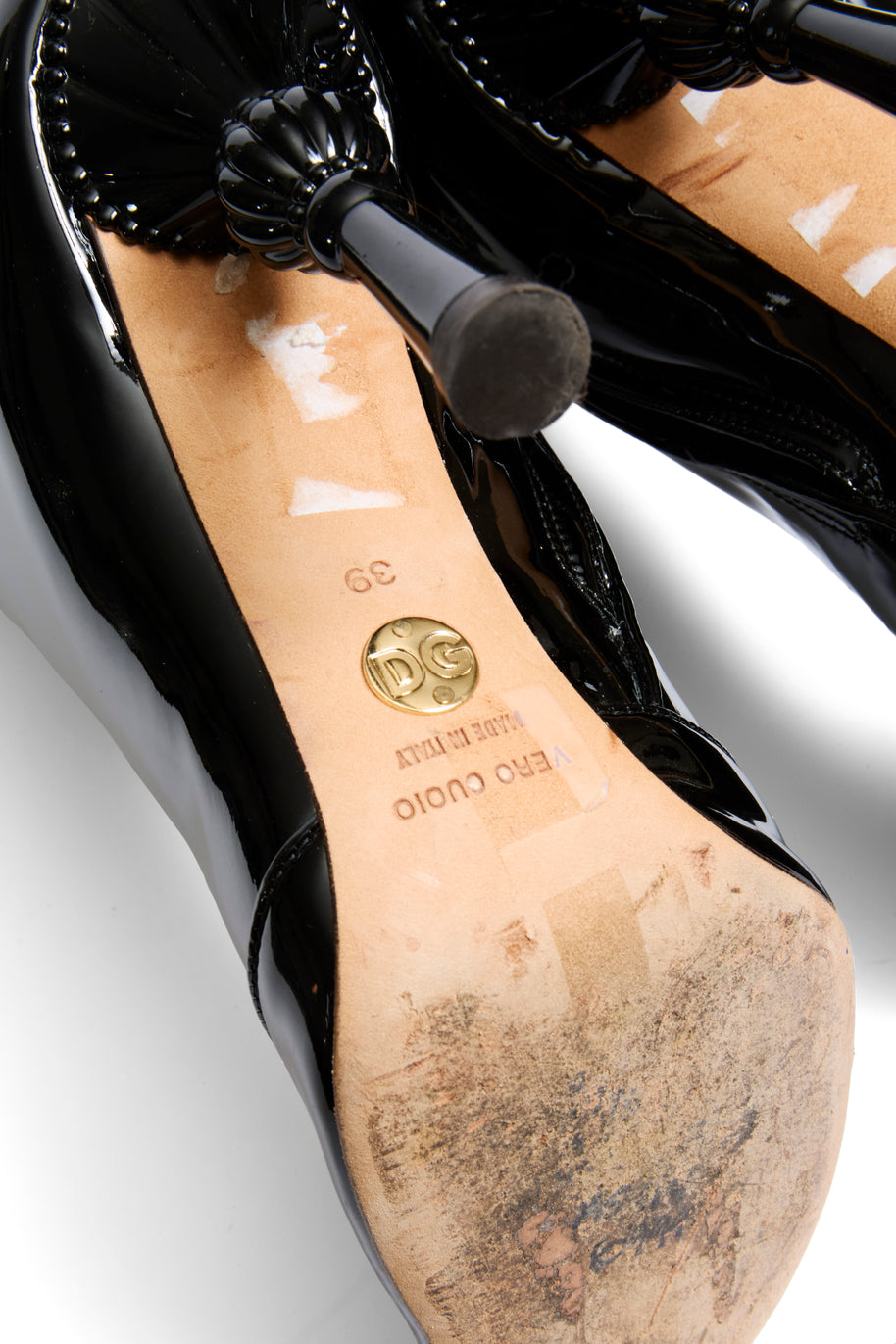 Dolce Gabbana FW07 Patent Leather Baroque-Heel Knee-High Boots Size 39