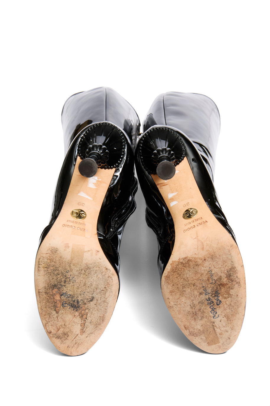 Dolce Gabbana FW07 Patent Leather Baroque-Heel Knee-High Boots Size 39