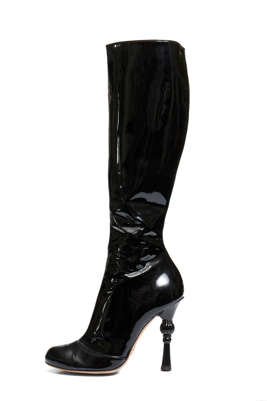 Dolce Gabbana FW07 Patent Leather Baroque-Heel Knee-High Boots Size 39