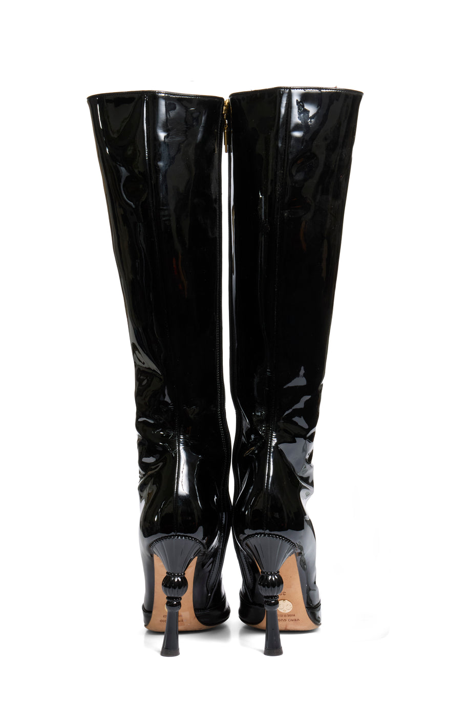 Dolce Gabbana FW07 Patent Leather Baroque-Heel Knee-High Boots Size 39