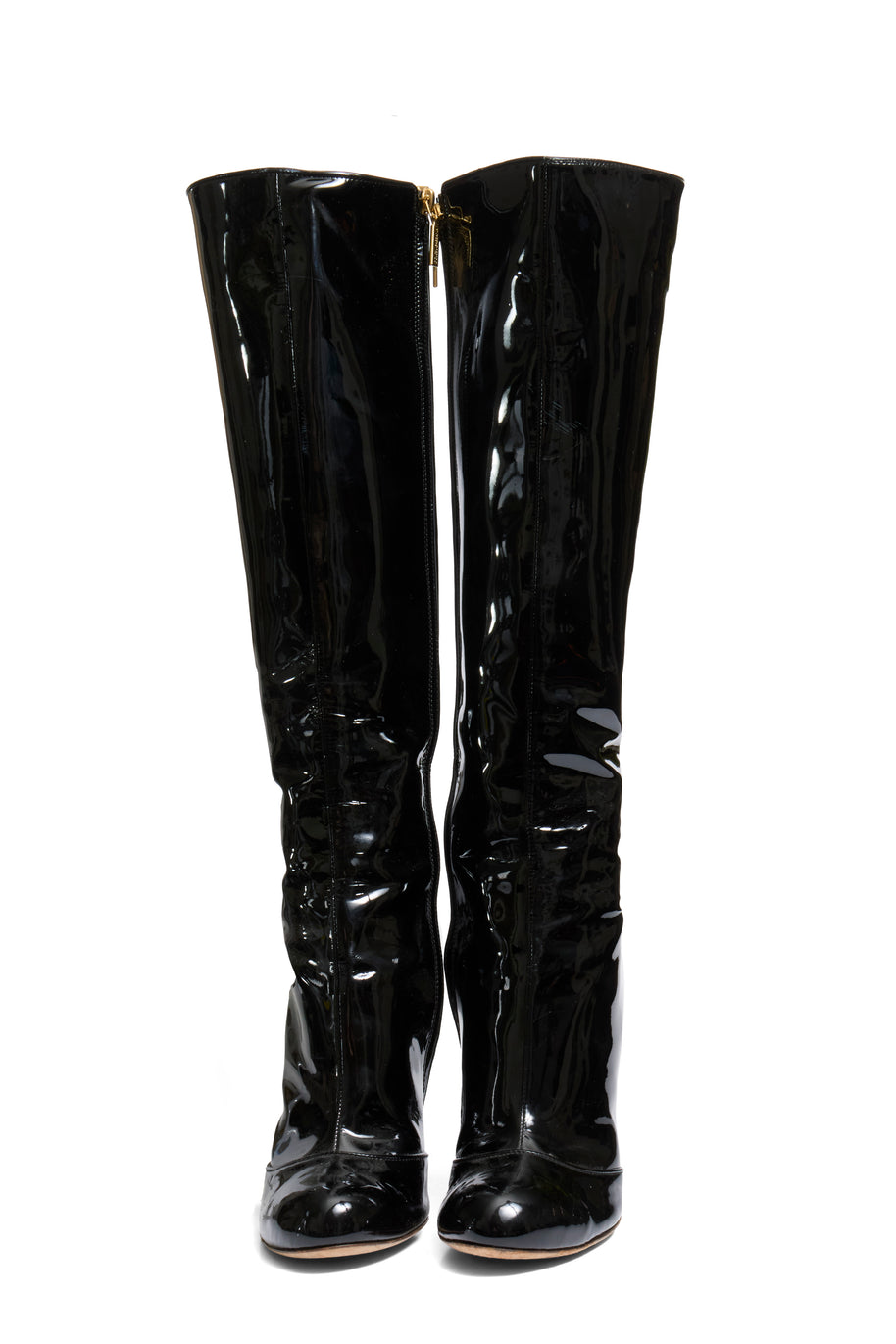Dolce Gabbana FW07 Patent Leather Baroque-Heel Knee-High Boots Size 39