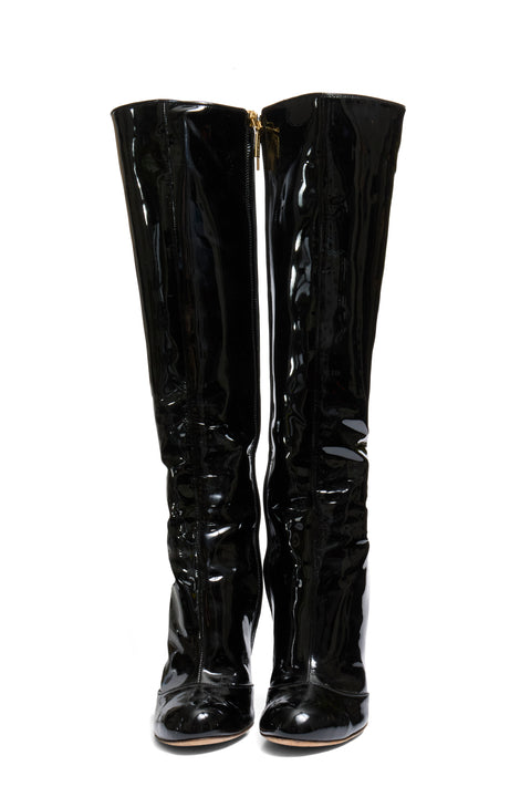 Dolce Gabbana FW07 Patent Leather Baroque-Heel Knee-High Boots Size 39