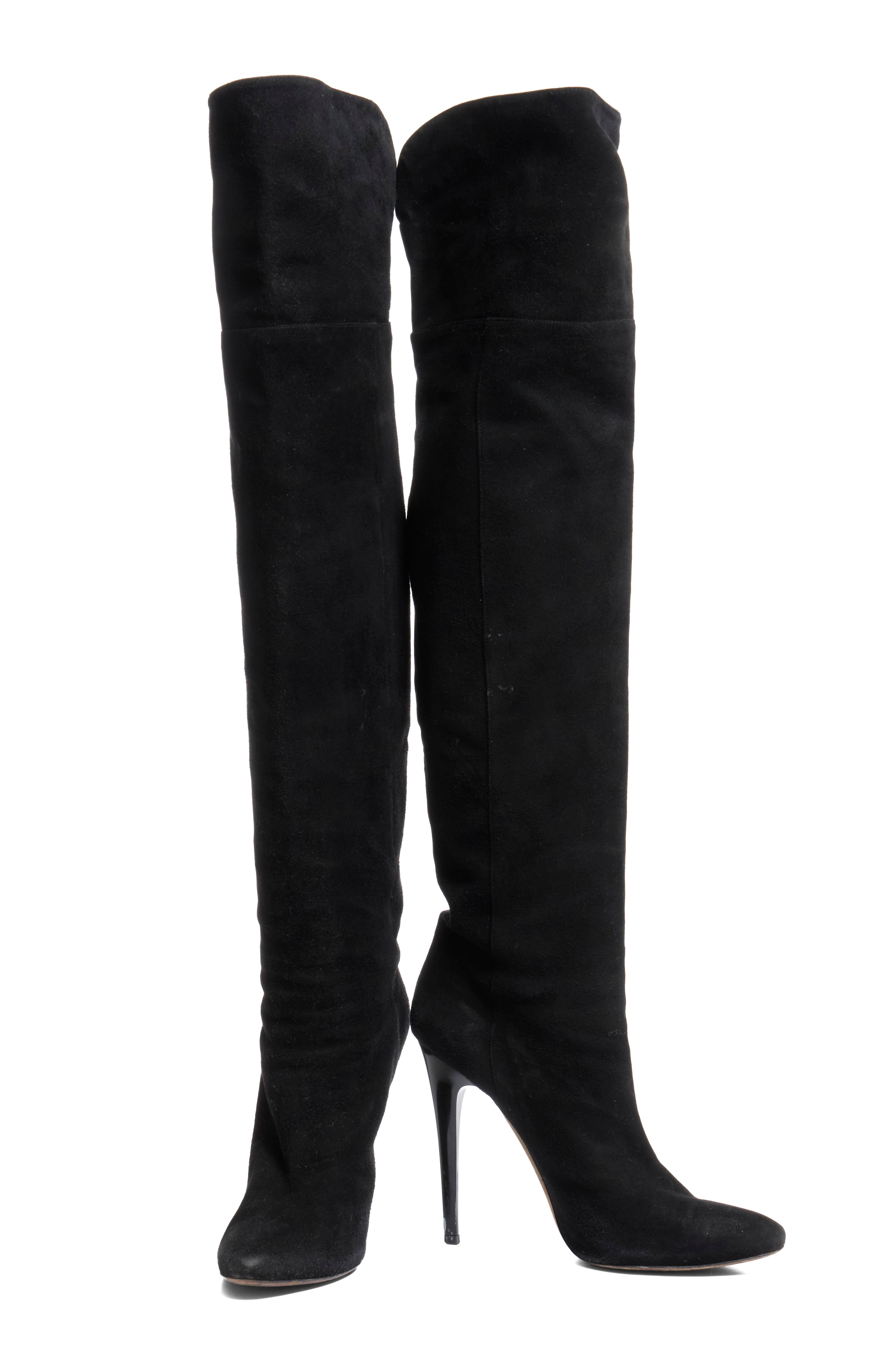 Jimmy Choo Titan Black Suede Over The Knee Boots Heel 4.5” Size 39 AW12 Italy