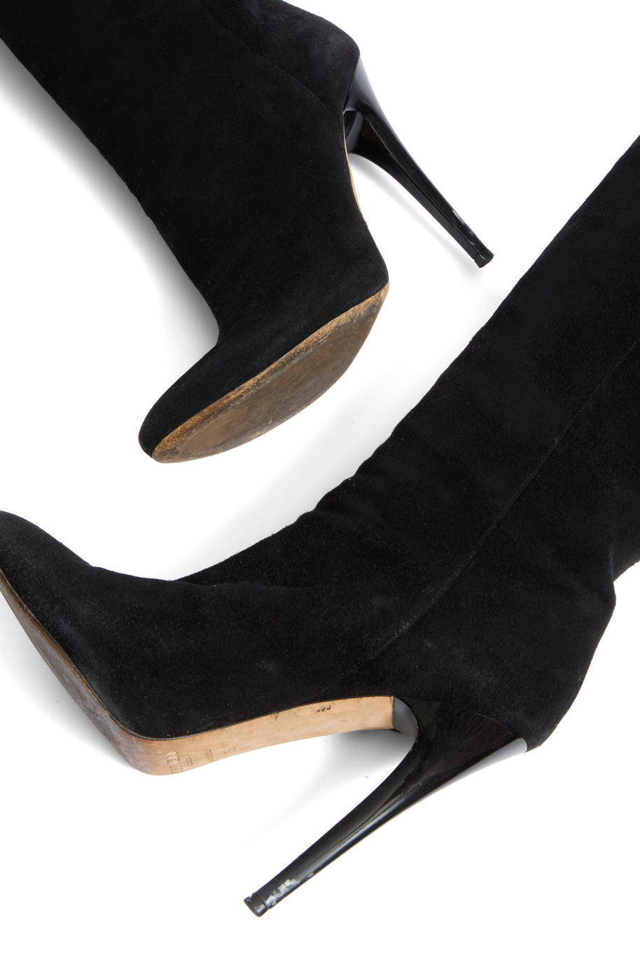 Jimmy Choo Titan Black Suede Over The Knee Boots Heel 4.5” Size 39 AW12 Italy