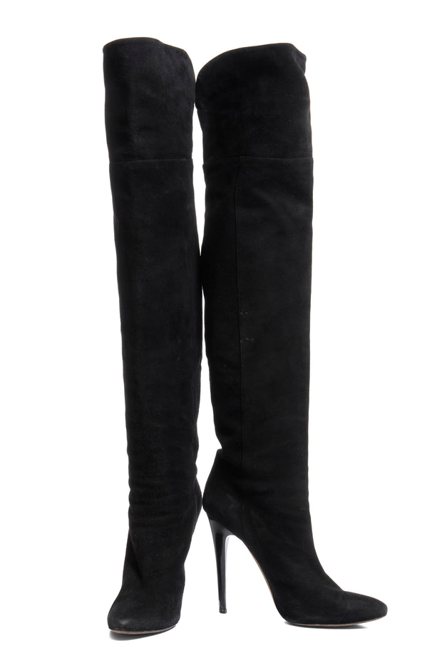 Jimmy Choo Titan Black Suede Over The Knee Boots Heel 4.5” Size 39 AW12 Italy
