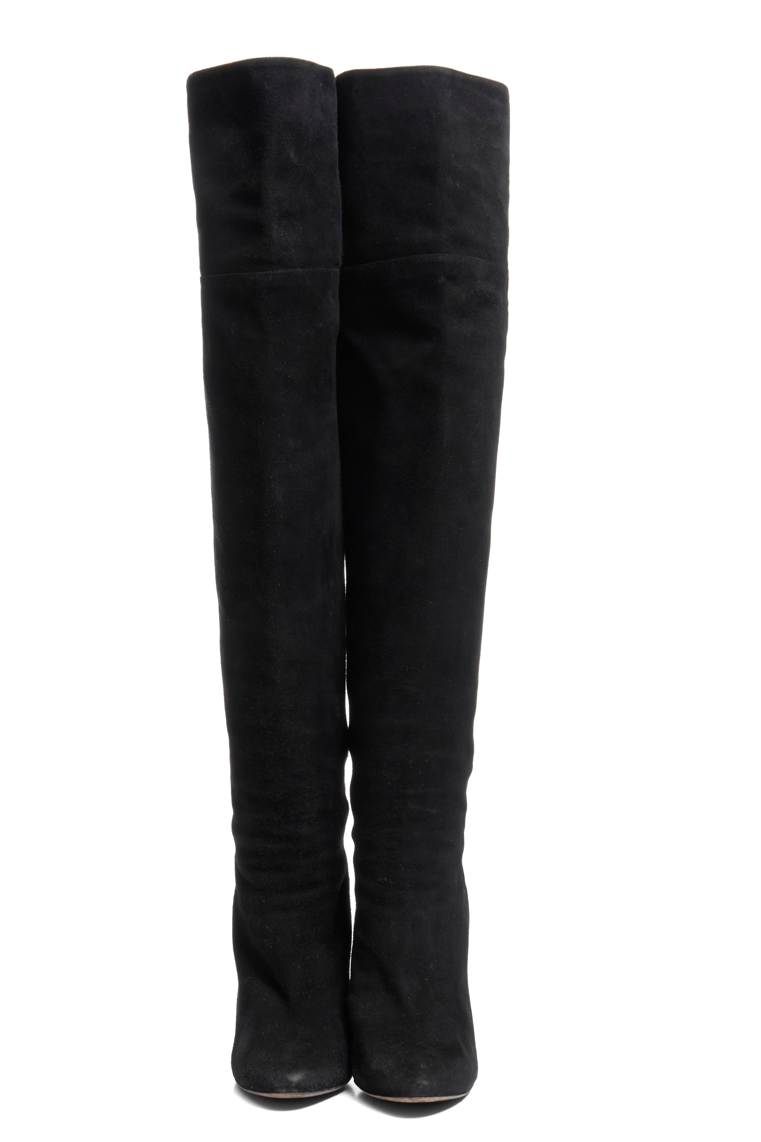 Jimmy Choo Titan Black Suede Over The Knee Boots Heel 4.5” Size 39 AW12 Italy