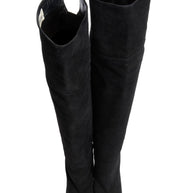 Jimmy Choo Titan Black Suede Over The Knee Boots Heel 4.5” Size 39 AW12 Italy