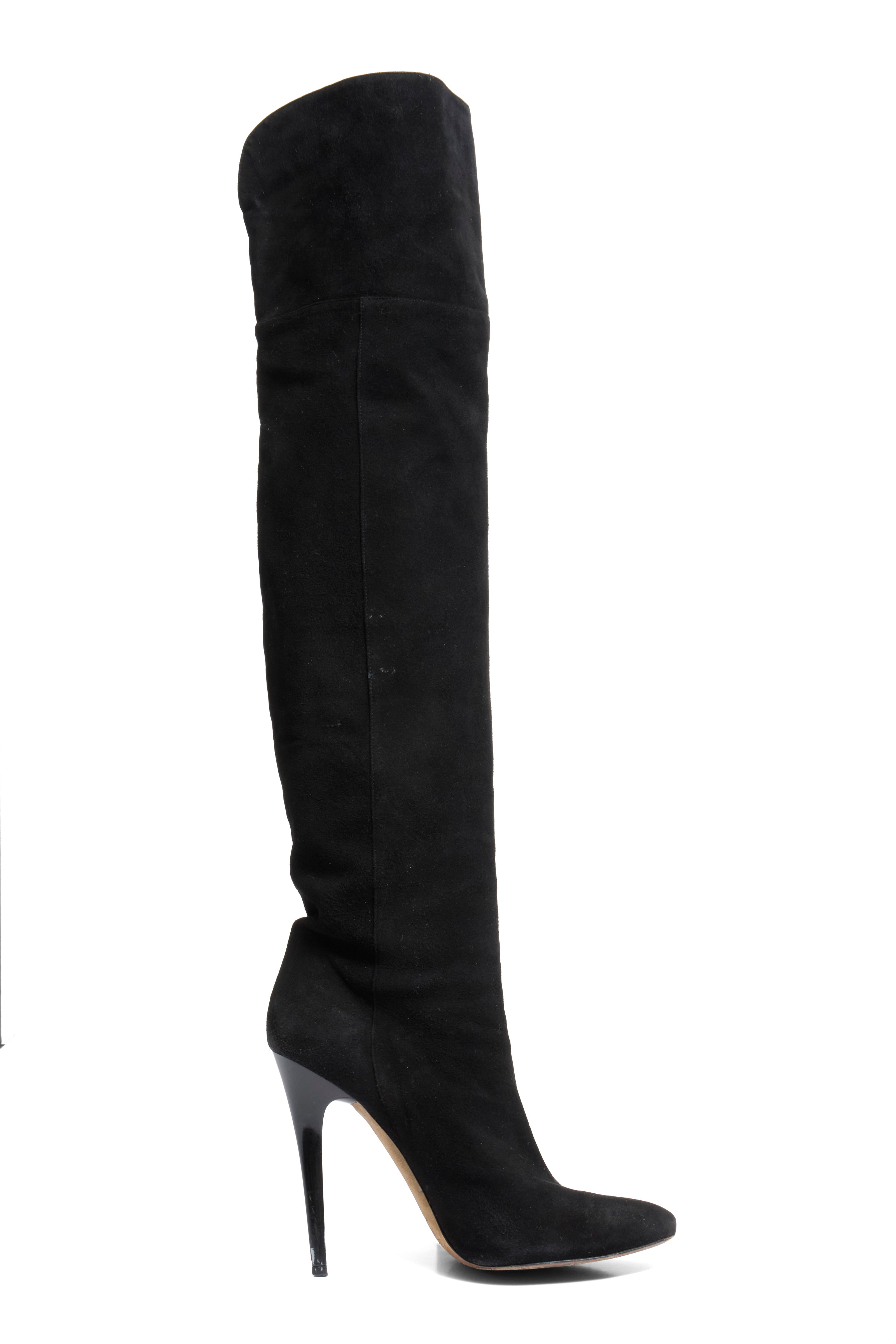 Jimmy Choo Titan Black Suede Over The Knee Boots Heel 4.5” Size 39 AW12 Italy