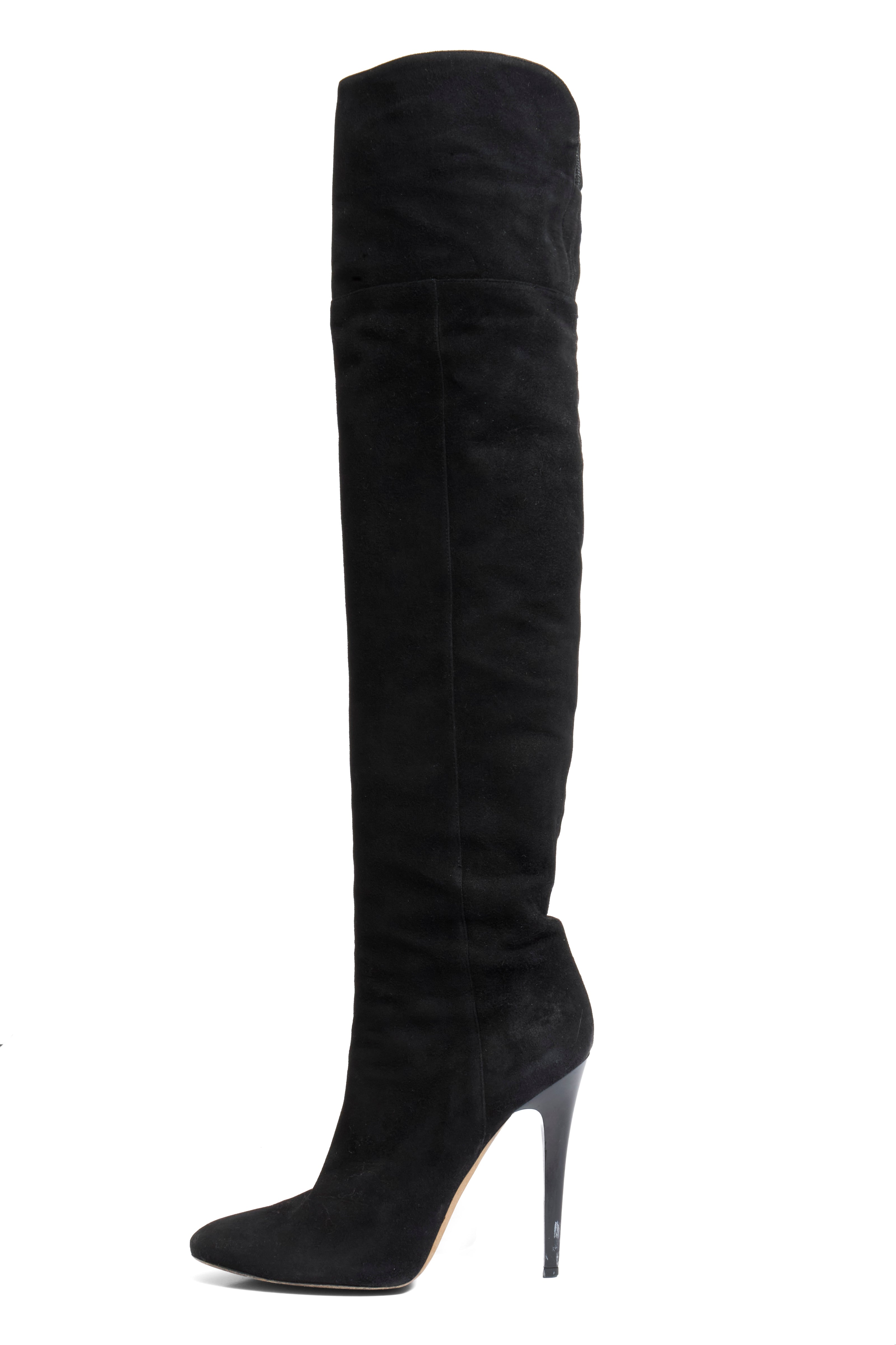 Jimmy Choo Titan Black Suede Over The Knee Boots Heel 4.5” Size 39 AW12 Italy