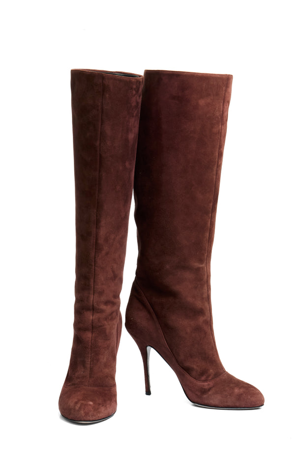 Alberto Moretti Chestnut Suede Knee-High Stiletto Boots FW18 Collection (IT 39)