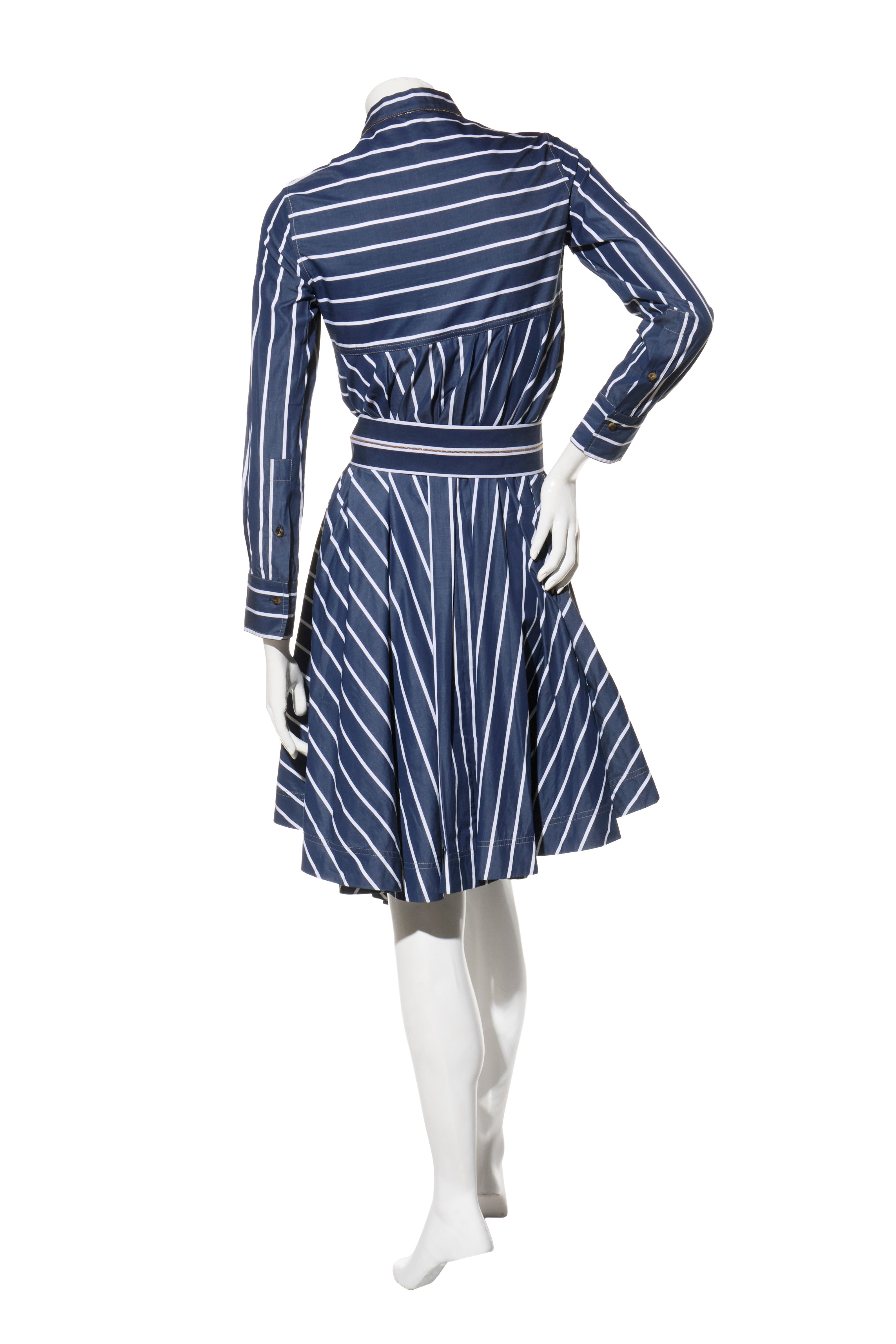 Brunello Cucinelli SS19 Striped Belted Shirt Dress Size XS