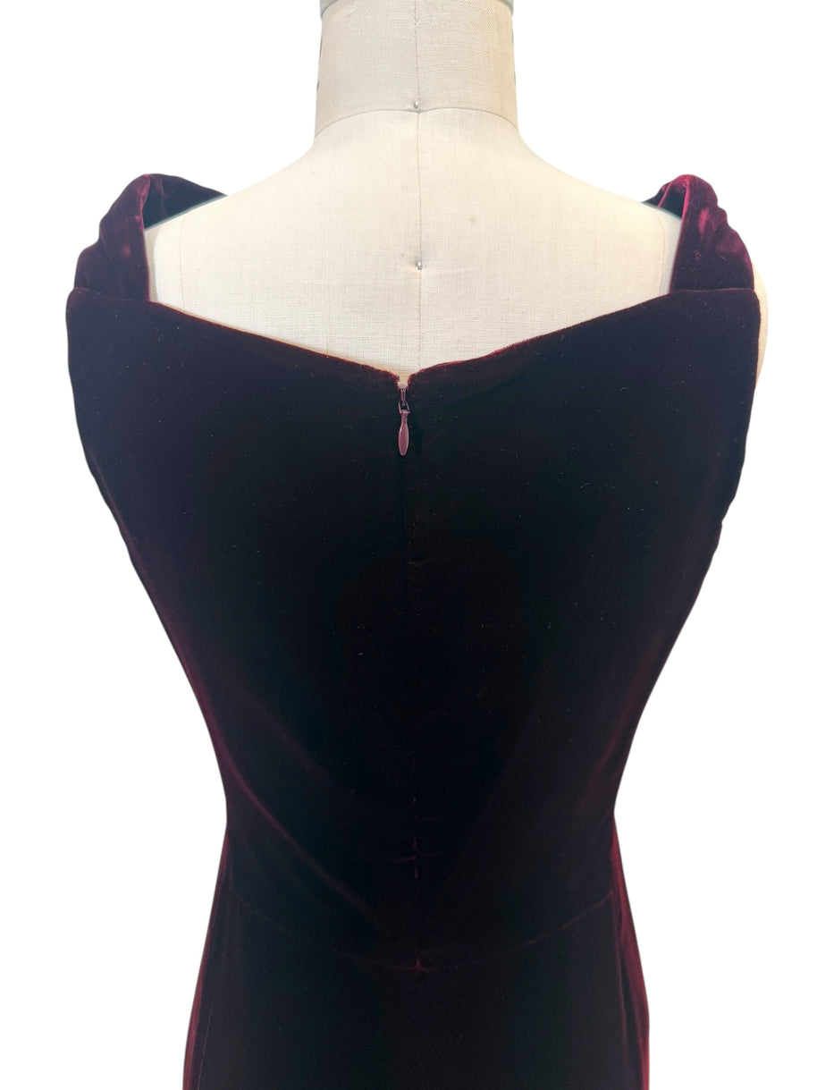 Alaïa FW2008 Burgundy Velvet Draped Cowl-Neck Evening Gown (IT 38 | US 0–2)