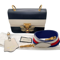 Gucci Queen Margaret Bee Tricolor Shoulder Bag White Red Navy Leather