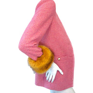 Saint Laurent Pink Tweed Faux Fur Cuff Jacket FW2021 Size FR38