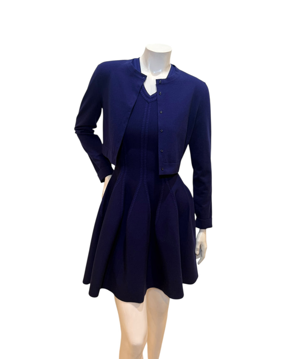 Alaïa Sculpted Knit Dress & Cropped Cardigan Set Blue IT 38 /40