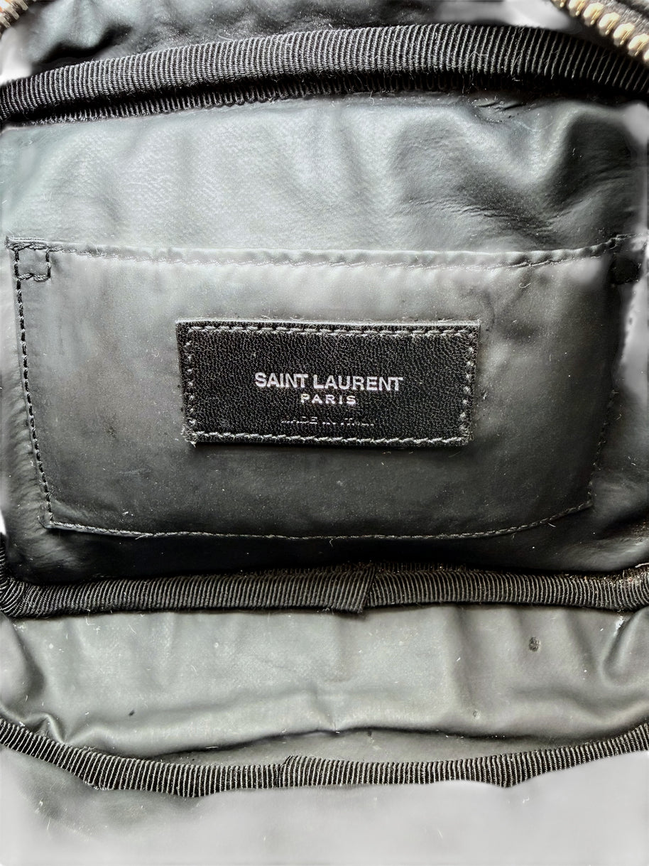 Saint Laurent Paris YSL Black Quilted Leather Mini Camera / Cosmetic Bag