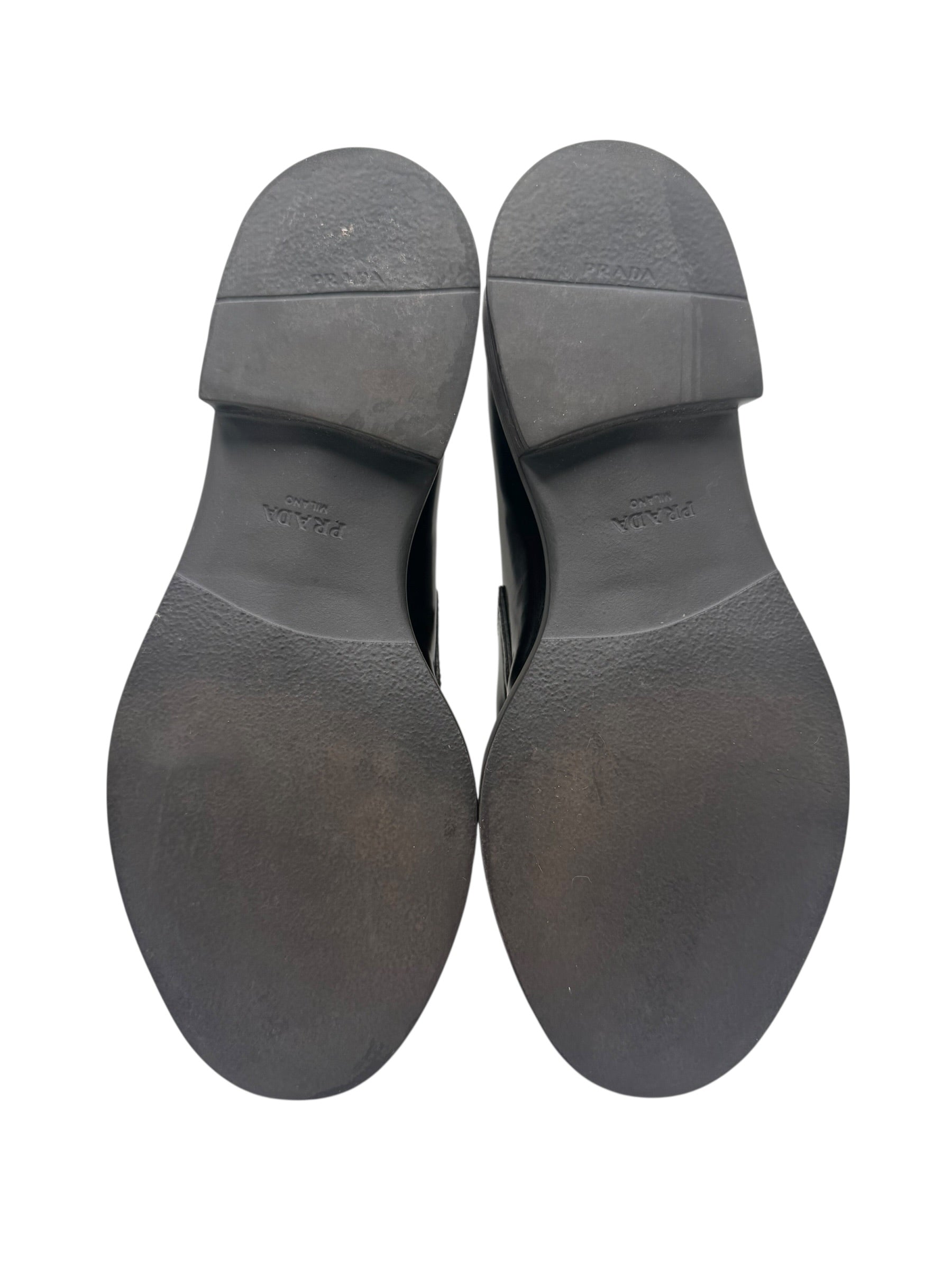 Prada Black Brushed Leather Triangle Logo Loafers Size 38