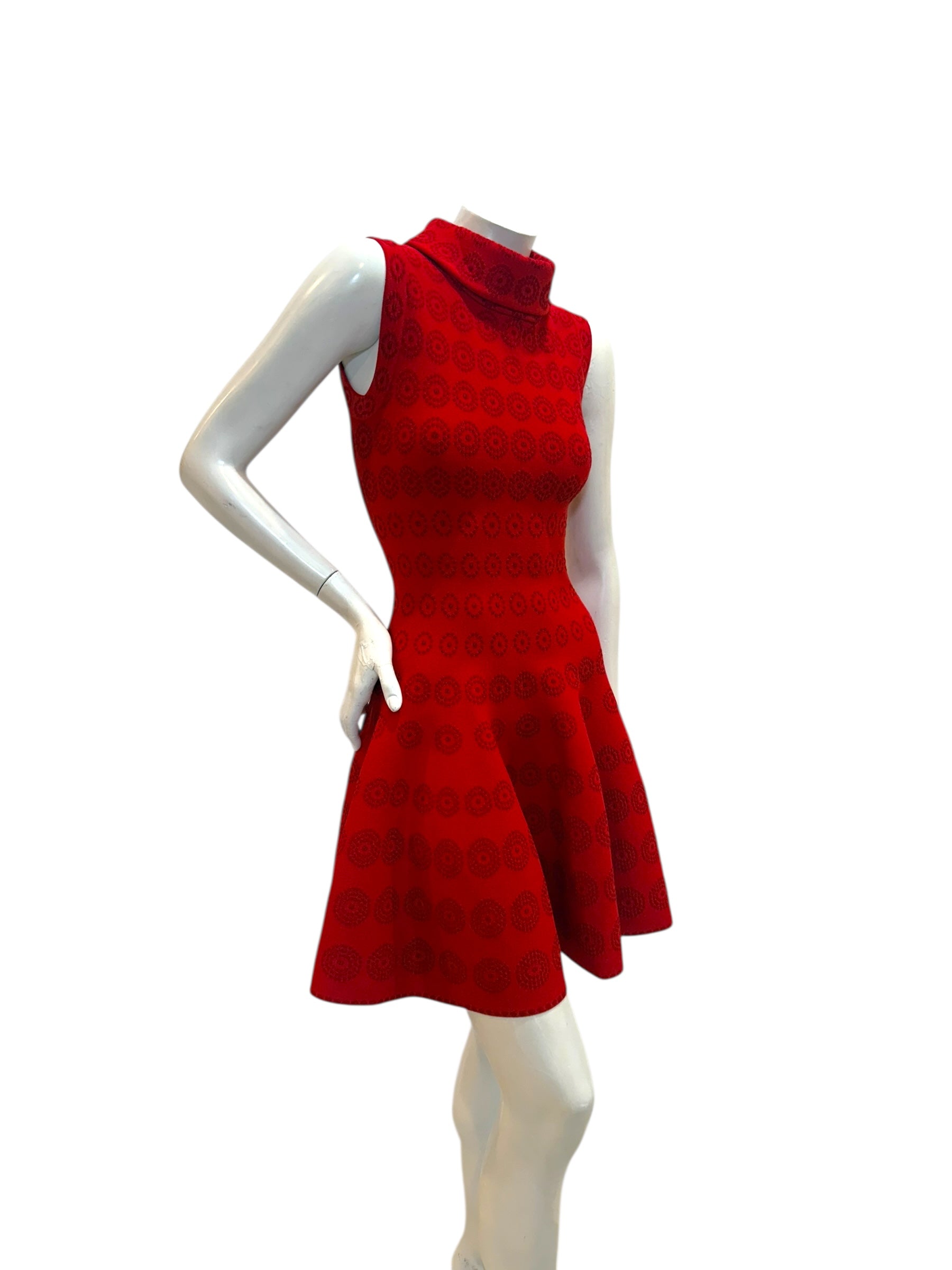 Alaïa Red Jacquard Knit Fit & Flare Dress – Spring/Summer 2017 IT 38