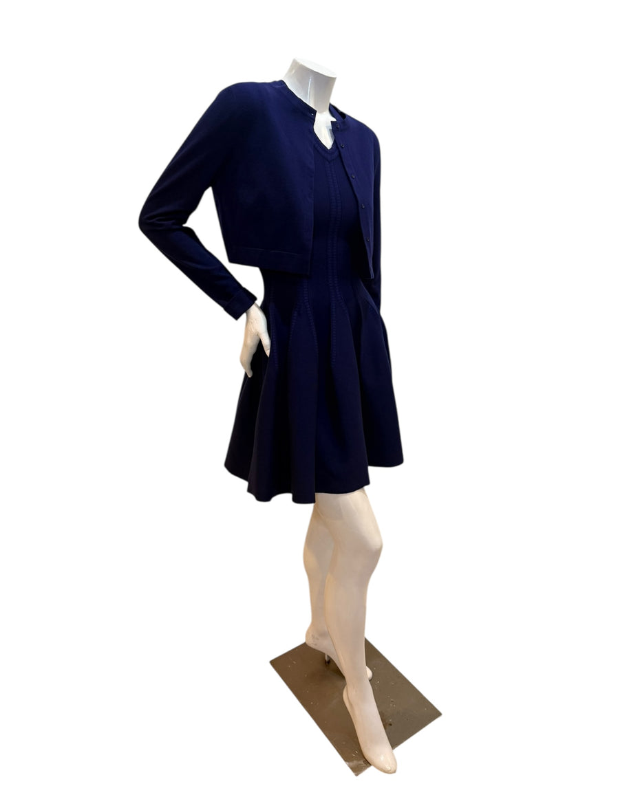 Alaïa Sculpted Knit Dress & Cropped Cardigan Set Blue IT 38 /40