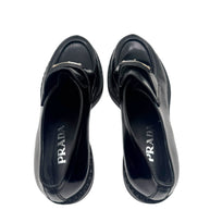 Prada Black Brushed Leather Triangle Logo Loafers Size 38
