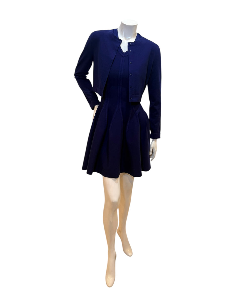 Alaïa Sculpted Knit Dress & Cropped Cardigan Set Blue IT 38 /40