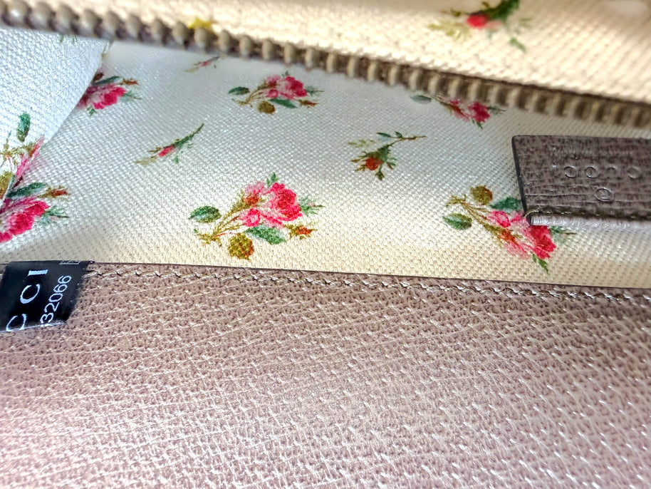 Gucci Dionysus Embroidered Floral Leather Shoulder Bag Taupe Web Stripe