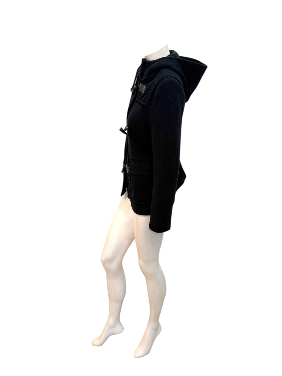 Burberry Black Wool Duffle Jacket with Hood Made in England (Early 2000s) S