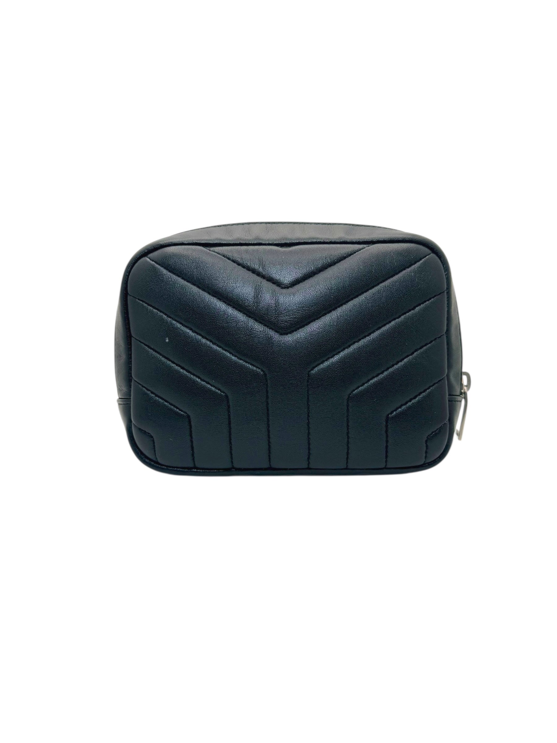 Saint Laurent Paris YSL Black Quilted Leather Mini Camera / Cosmetic Bag