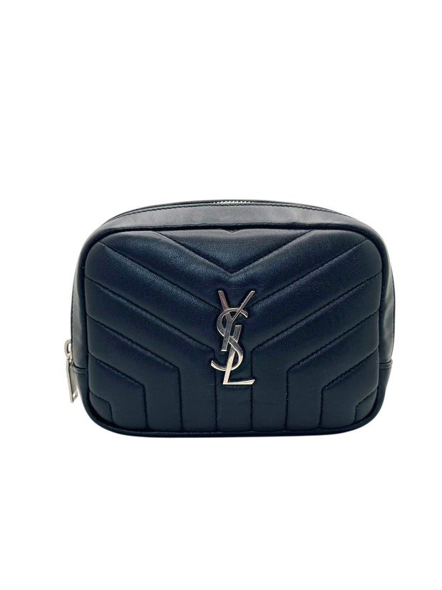 Saint Laurent Paris YSL Black Quilted Leather Mini Camera / Cosmetic Bag