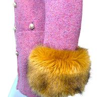 Saint Laurent Pink Tweed Faux Fur Cuff Jacket FW2021 Size FR38