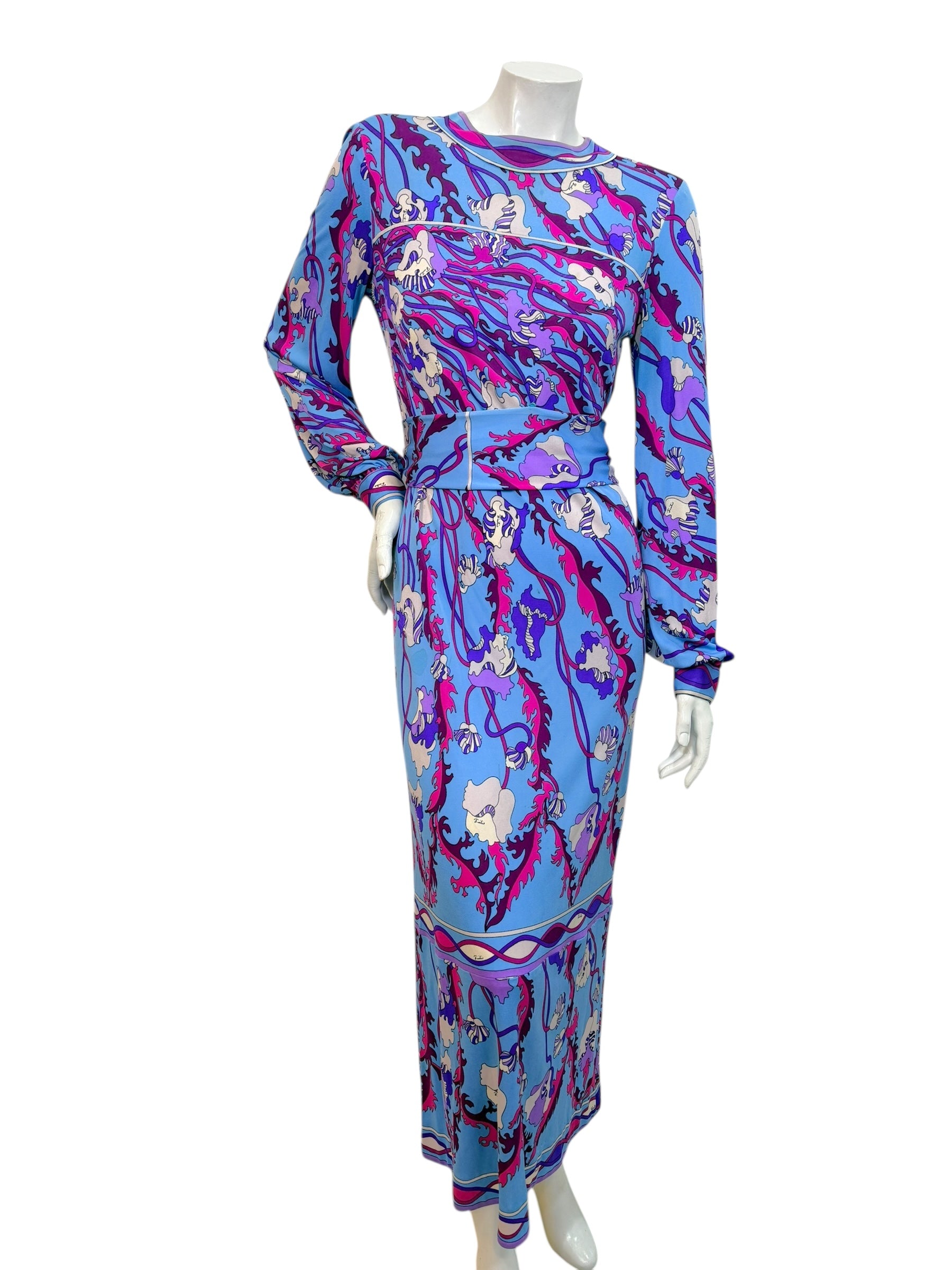 Vintage Emilio Pucci Psychedelic Print Long Sleeve Midi Dress | 1960s–1970s Italy