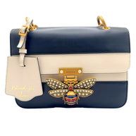 Gucci Queen Margaret Bee Tricolor Shoulder Bag White Red Navy Leather