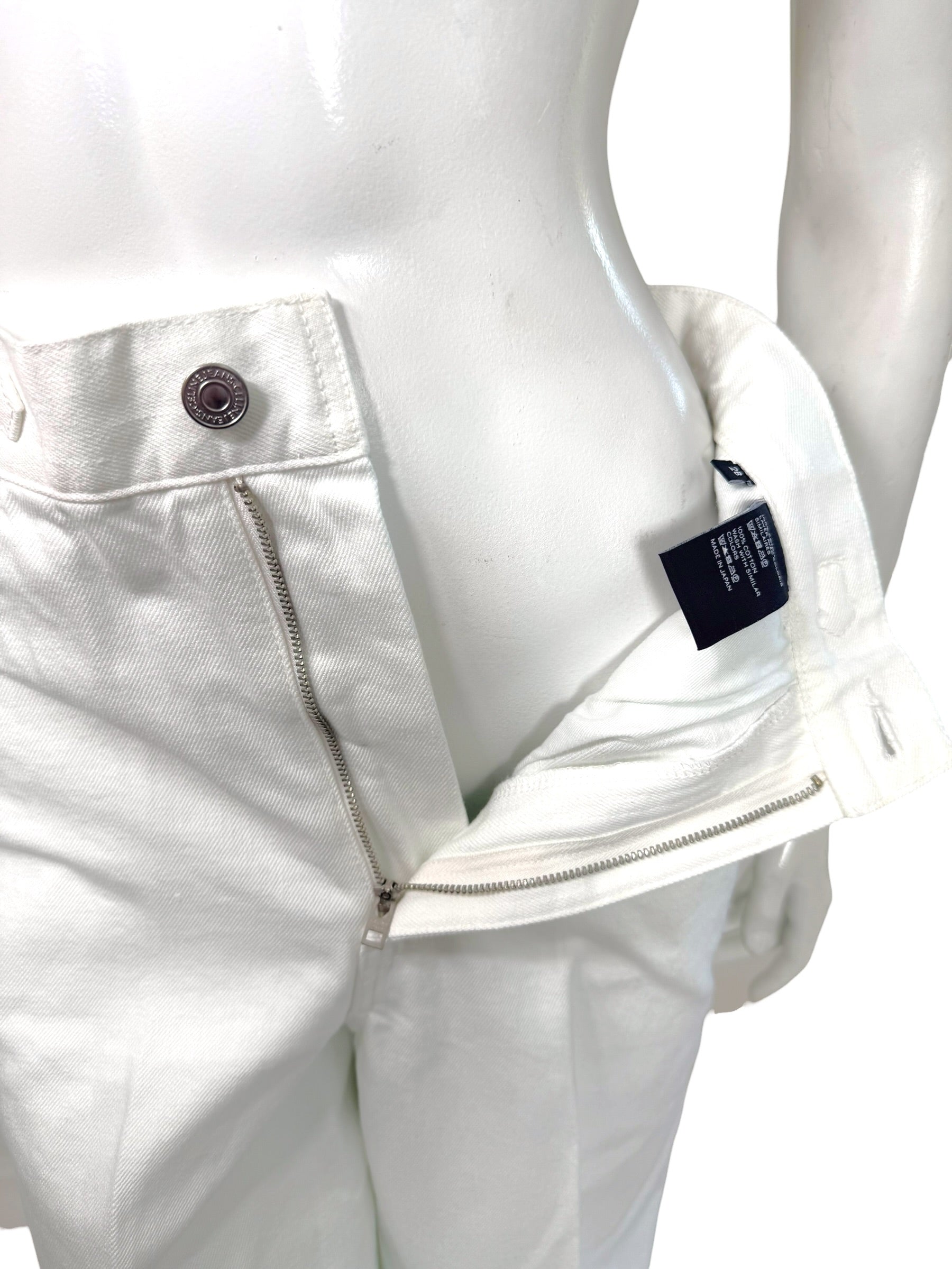 Celine White Cotton Denim Culotte Shorts Gold Hardware 28