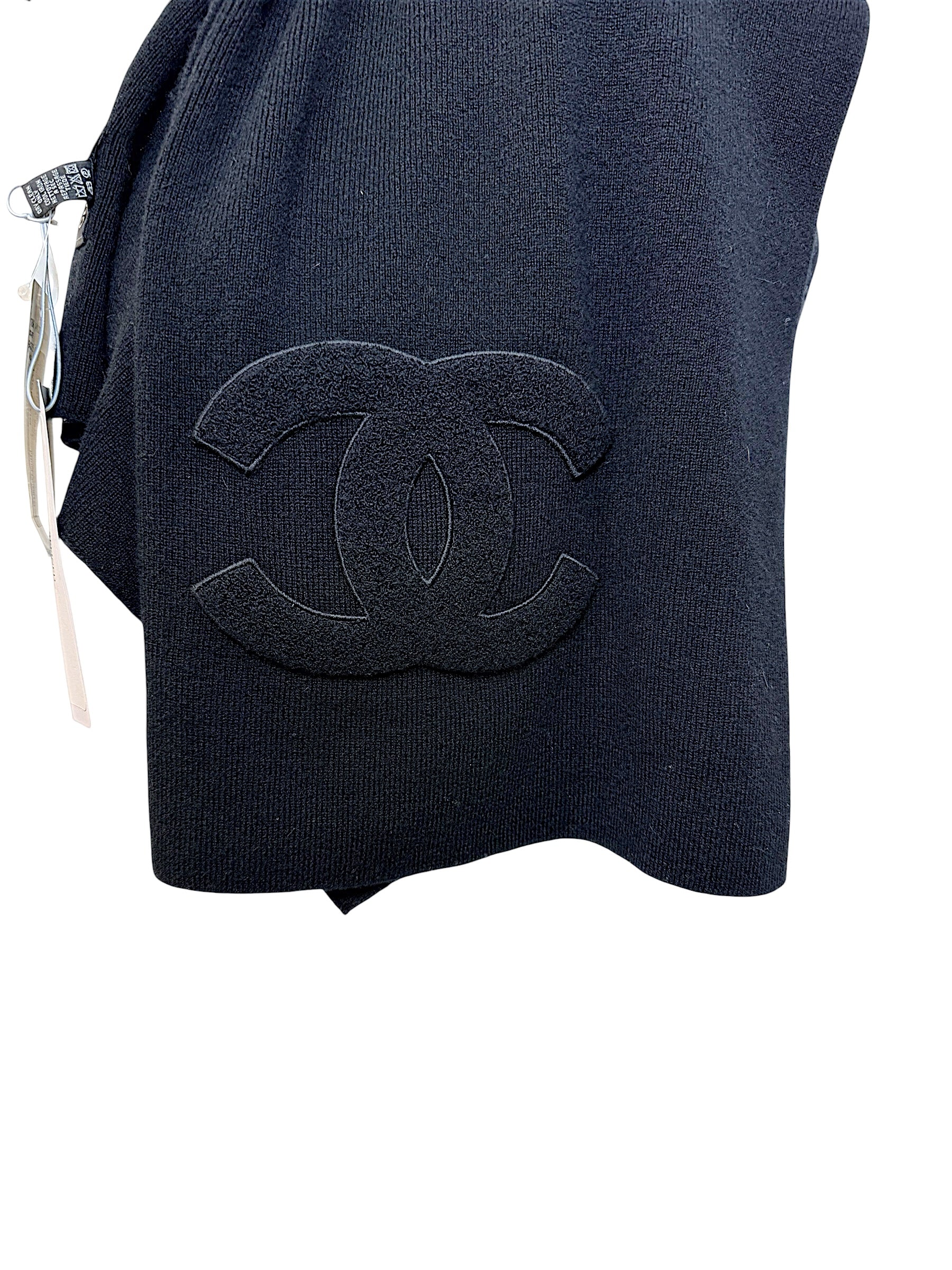 Chanel Black Cashmere Logo Scarf Wrap | Oversized CC Shawl Made in Italy (NWT)