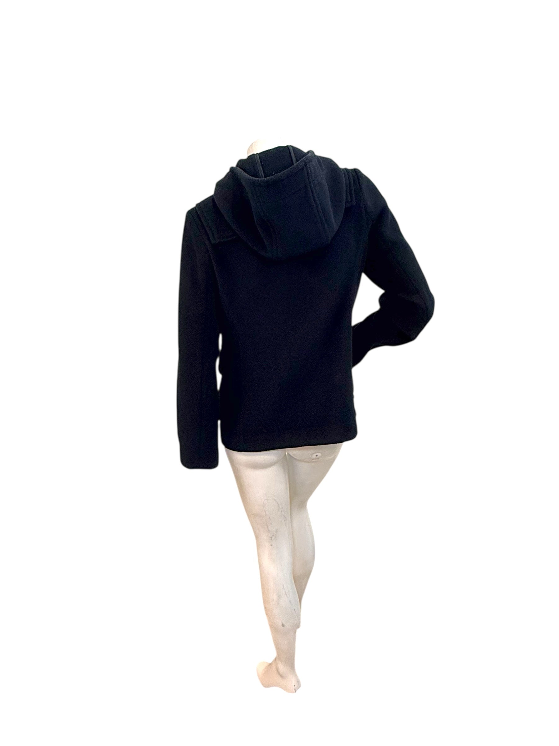 Burberry Black Wool Duffle Jacket with Hood Made in England (Early 2000s) S