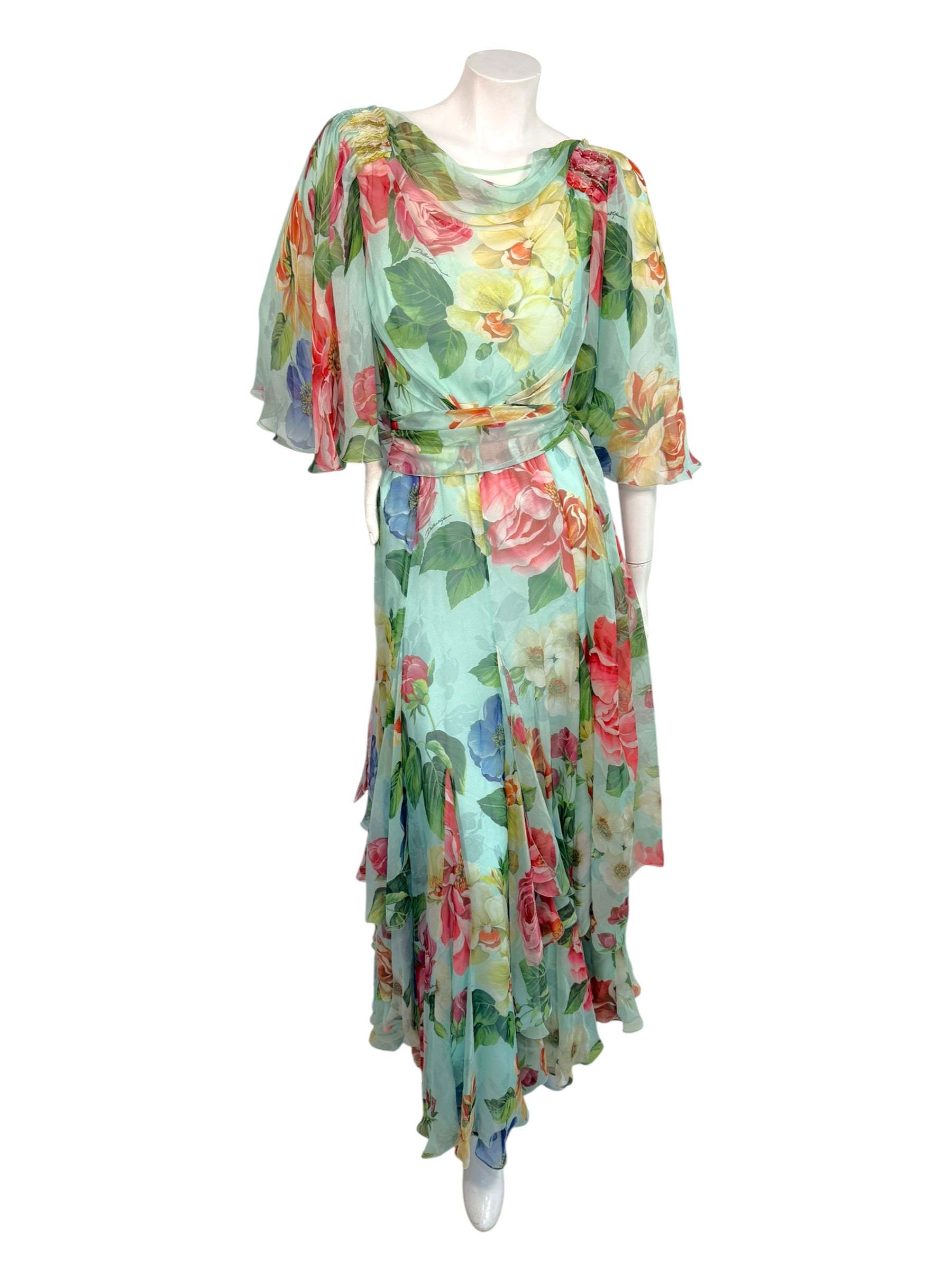 Dolce & Gabbana Spring Summer 2008 Silk Floral Chiffon Gown IT40
