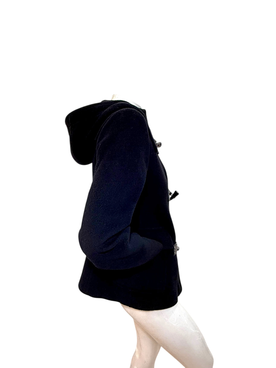 Burberry Black Wool Duffle Jacket with Hood Made in England (Early 2000s) S