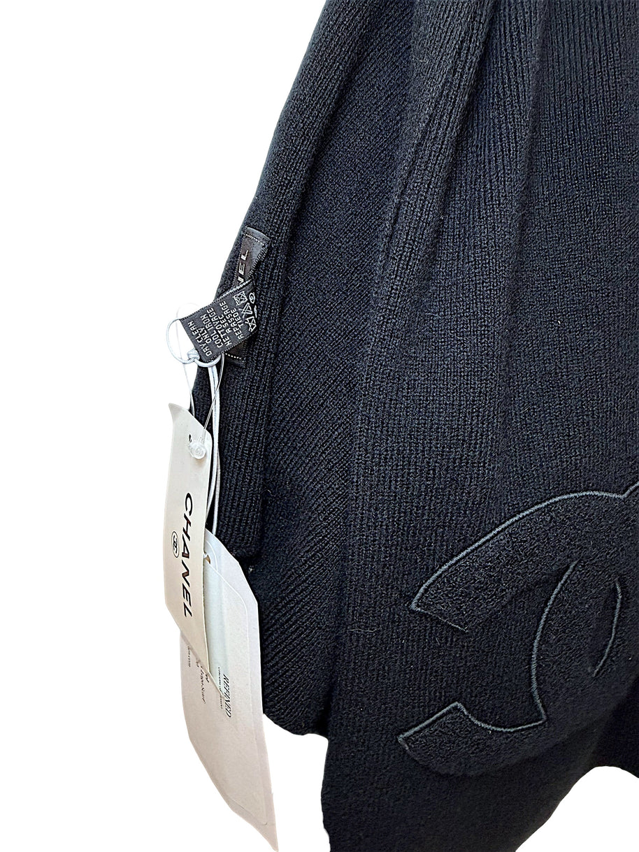 Chanel Black Cashmere Logo Scarf Wrap | Oversized CC Shawl Made in Italy (NWT)