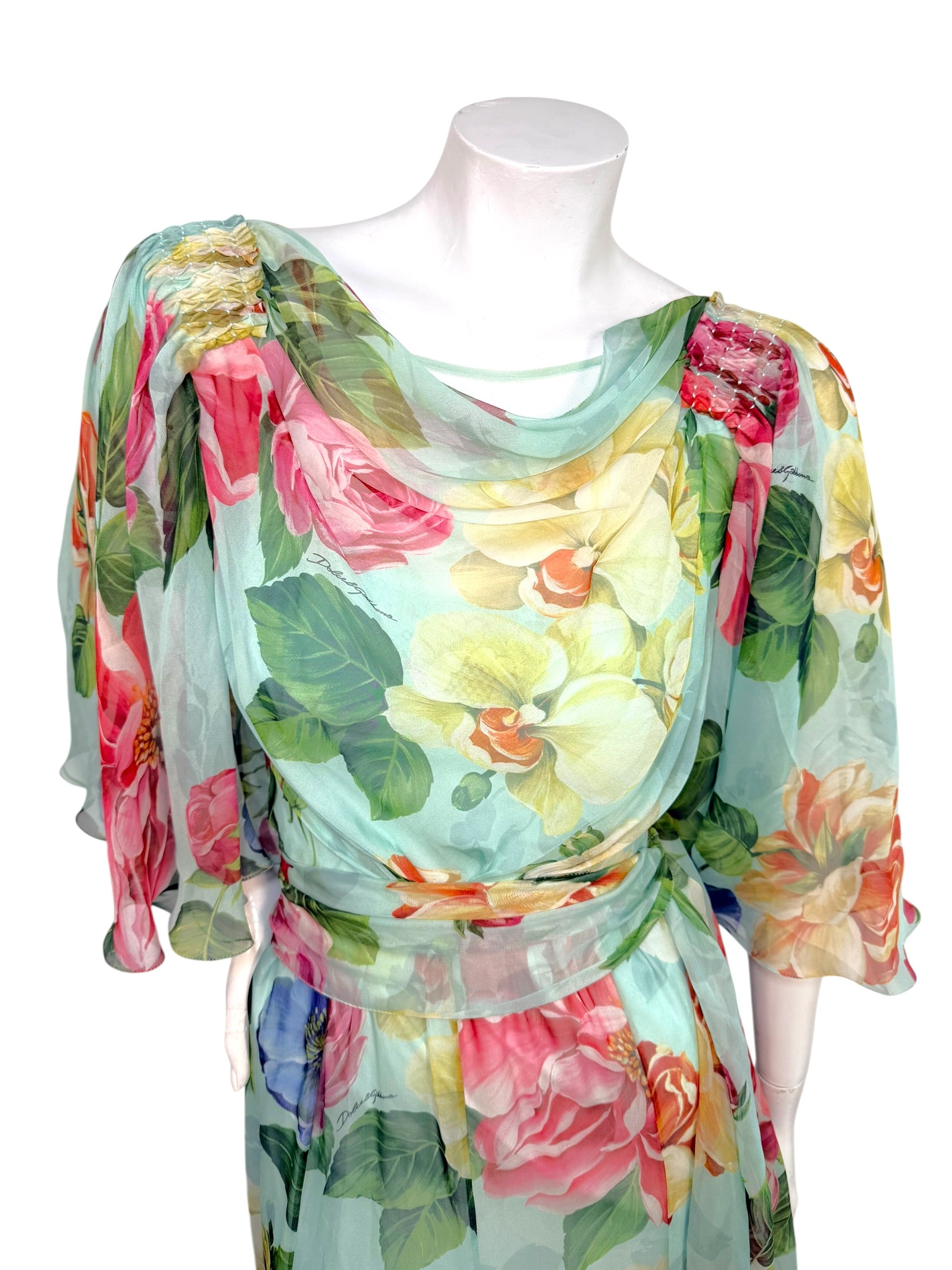 Dolce & Gabbana Spring Summer 2008 Silk Floral Chiffon Gown IT40