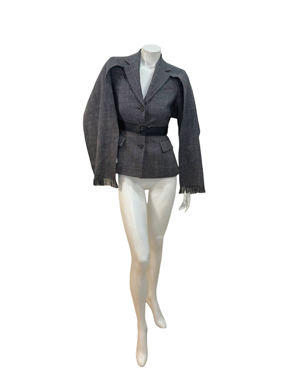 Christian Dior SS2011 3-Piece Wool Blazer, Removable Cape & Logo Belt Set FR36 | Galliano Era