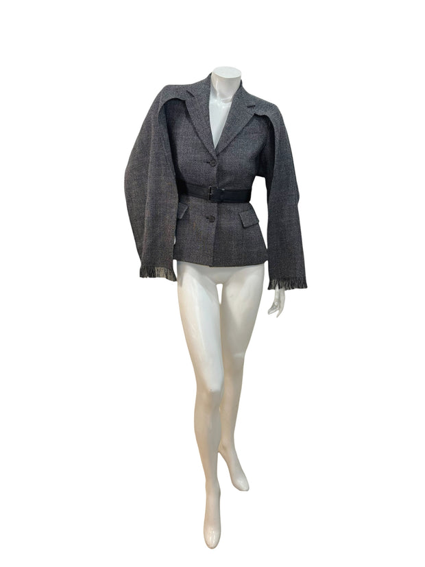 Christian Dior SS2011 3-Piece Wool Blazer, Removable Cape & Logo Belt Set FR36 | Galliano Era