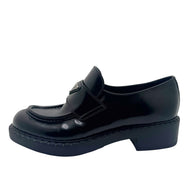 Prada Black Brushed Leather Triangle Logo Loafers Size 38
