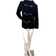 Burberry Black Wool Duffle Jacket with Hood Made in England (Early 2000s) S